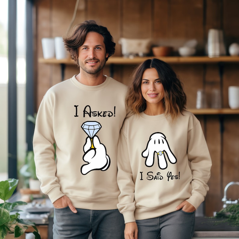 I Asked, I Said Yes Shirt, Engagement Sweatshirt, Engagement Proposal Tee, Engagement Reveal, Fiance And Fiancee T-Shirt, Couple Gift