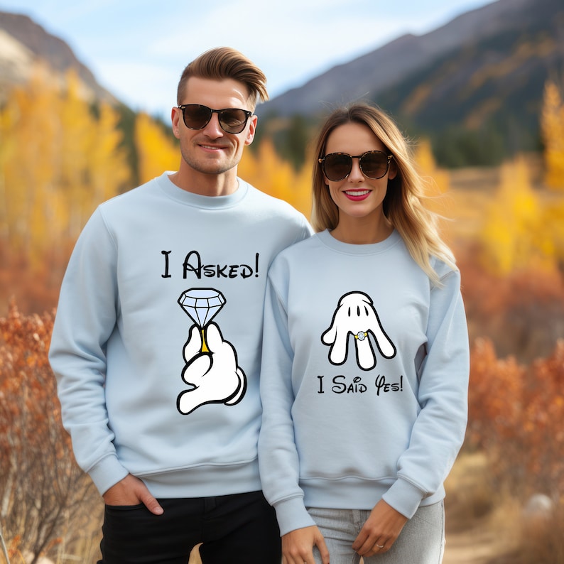 I Asked, I Said Yes Shirt, Engagement Sweatshirt, Engagement Proposal Tee, Engagement Reveal, Fiance And Fiancee T-Shirt, Couple Gift