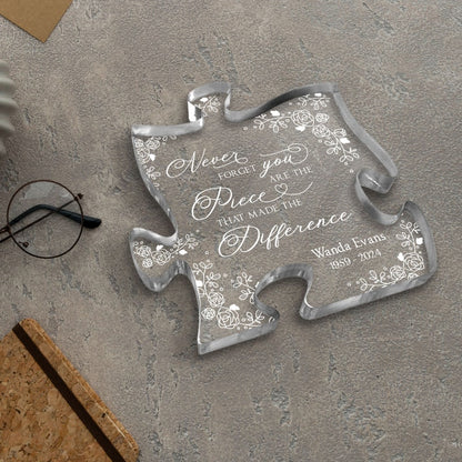 Personalized Acrylic Puzzle, Never Forget That You Are The Piece That Made The Difference, Acrylic Plaque, Retirement Gift, Coworker Gift