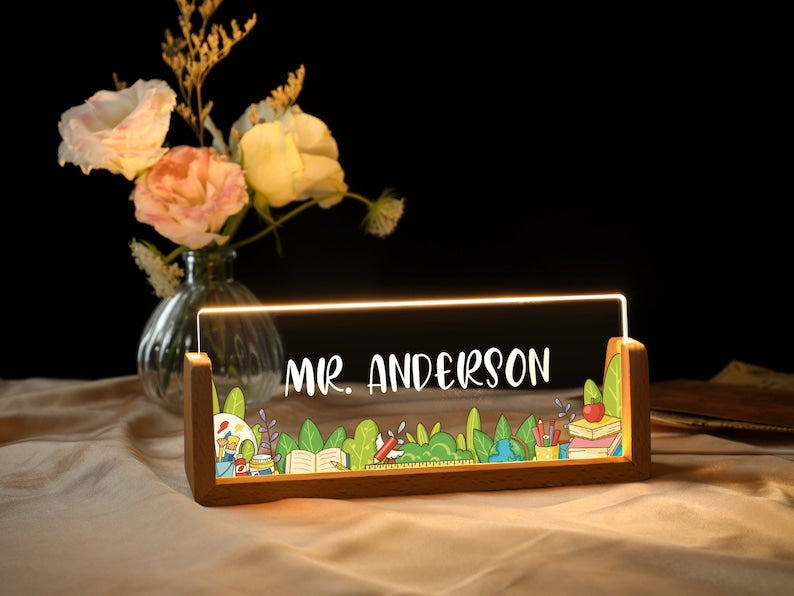 Personalized Name Desk Plate for Teacher | Custom Name Sign for Desk | Lighted Acrylic Nameplate | Teacher Appreciation Gift | Office Decor