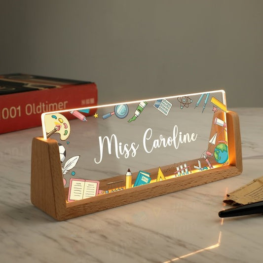 Personalized Name Desk Plate for Teacher | Custom Name Sign for Desk | Lighted Acrylic Nameplate | Teacher Appreciation Gift | Office Decor