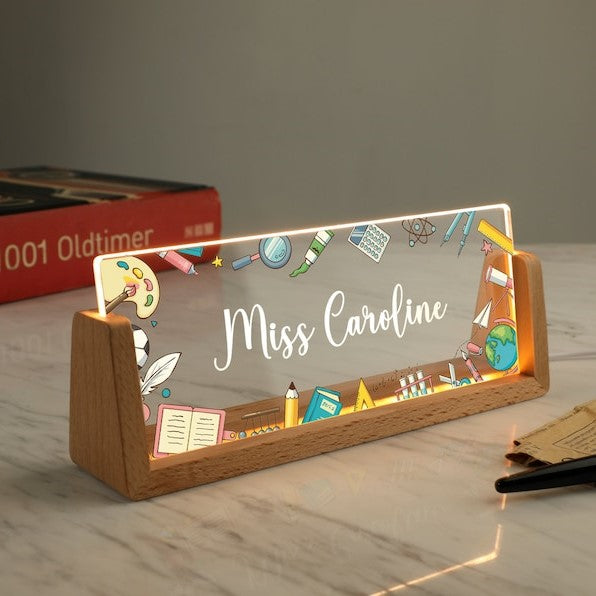 Personalized Name Desk Plate for Teacher | Custom Name Sign for Desk | Lighted Acrylic Nameplate | Teacher Appreciation Gift | Office Decor