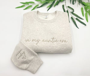 Embroidered In My Auntie Era Custom Sweatshirt with Kids names-Personalized-Soft-Mama-Grandma-Gift for Her Aunt, Auntie Apparel, Mothers Day