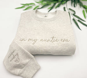 Embroidered In My Auntie Era Custom Sweatshirt with Kids names-Personalized-Soft-Mama-Grandma-Gift for Her Aunt, Auntie Apparel, Mothers Day