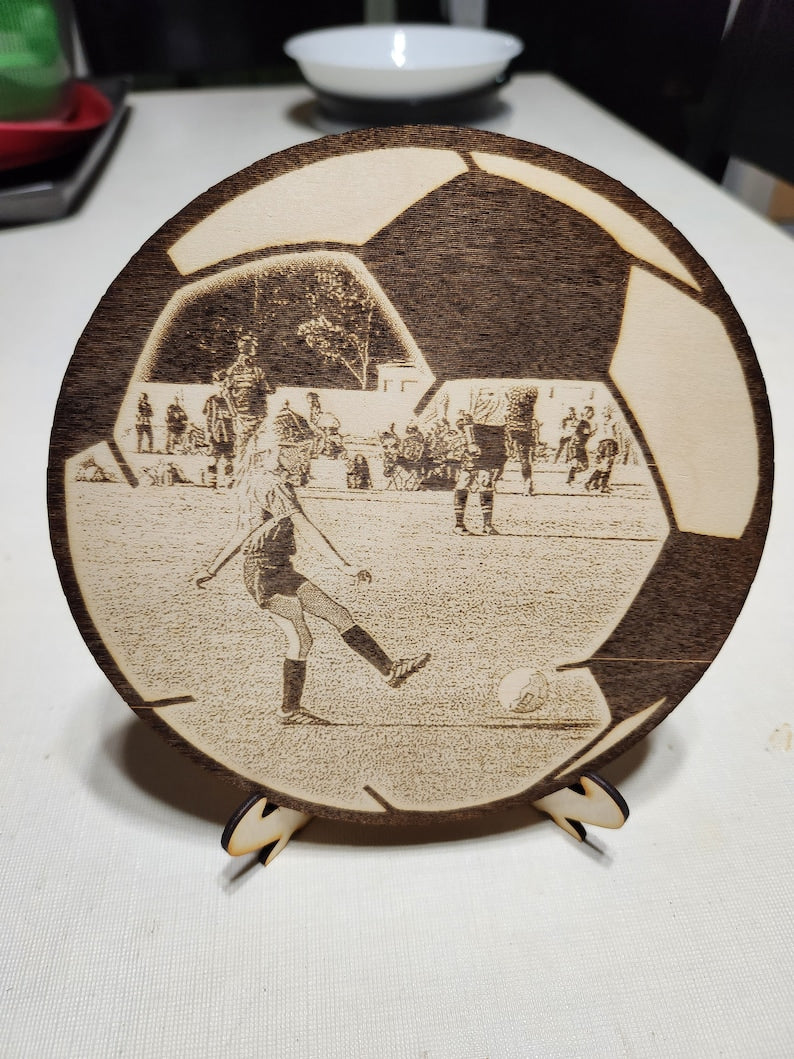 Soccer Photo-Wood Soccer Ball Photo-Soccer Photo Magnet-Soccer Ball Shaped Wood Photo-Soccer Ball Award-Senior Gift
