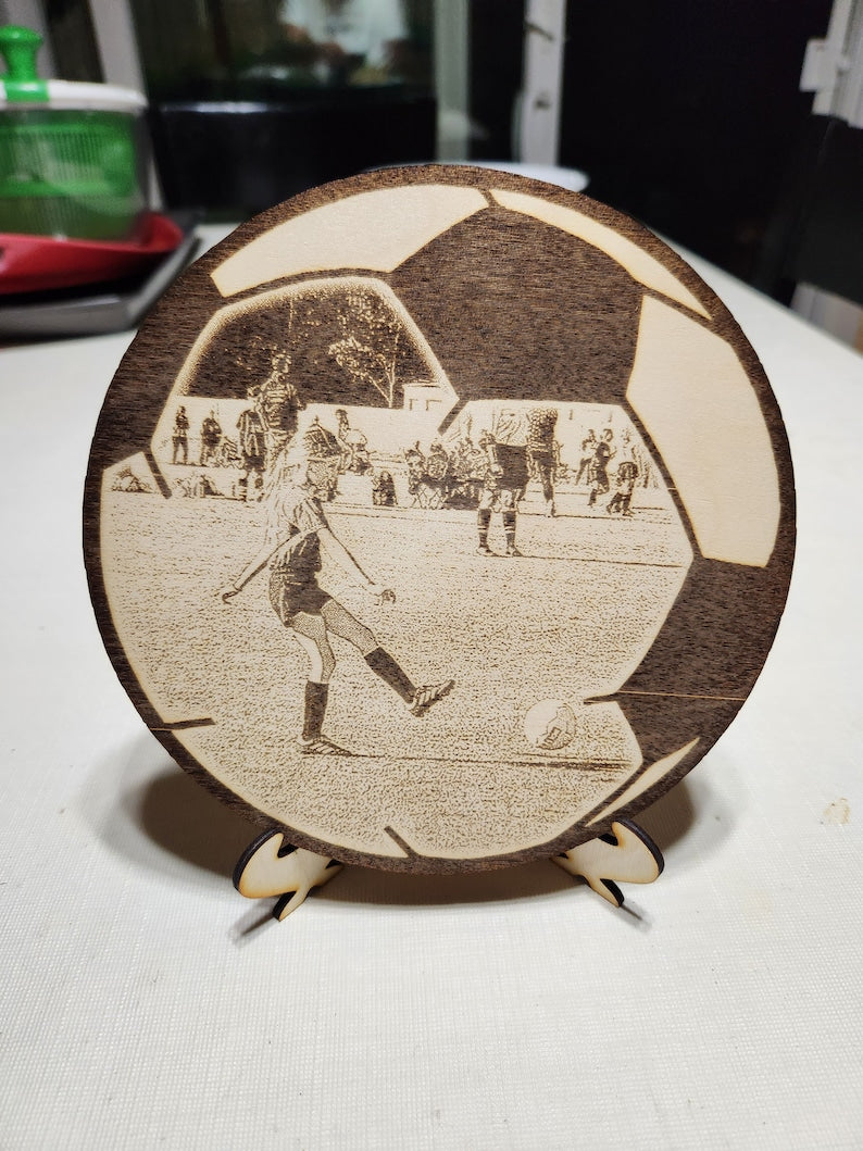 Soccer Photo-Wood Soccer Ball Photo-Soccer Photo Magnet-Soccer Ball Shaped Wood Photo-Soccer Ball Award-Senior Gift