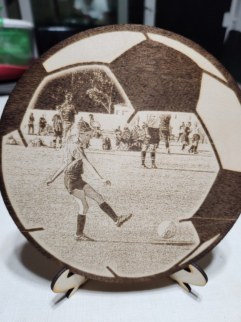 Soccer Photo-Wood Soccer Ball Photo-Soccer Photo Magnet-Soccer Ball Shaped Wood Photo-Soccer Ball Award-Senior Gift