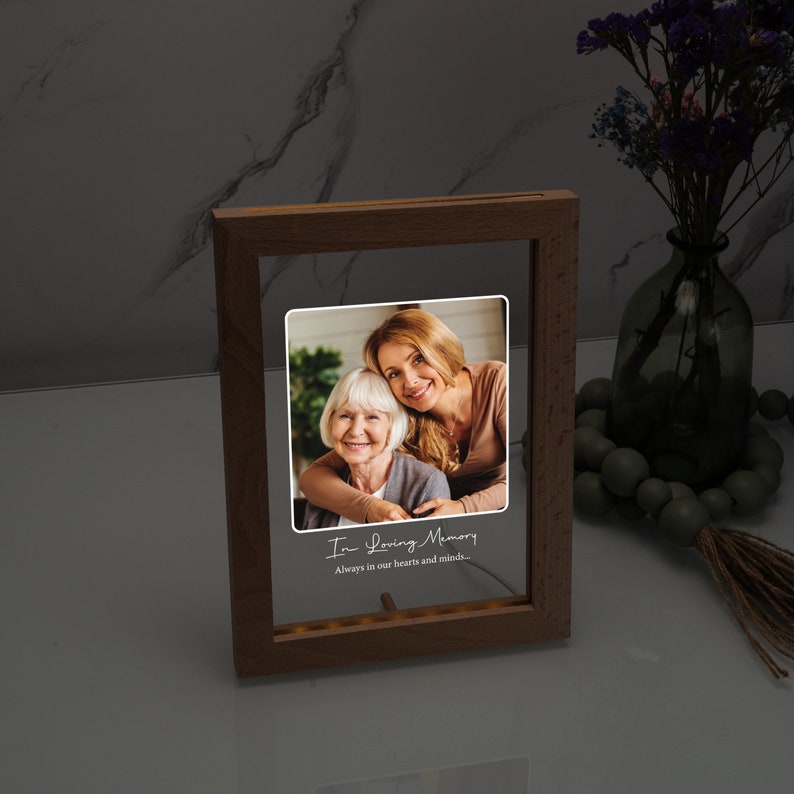 Acrylic Picture Frame with Light, Personalized Stand, Christmas Gifts, Memorial Picture Gift, In Loving Memory Stand, Unique Night Lights