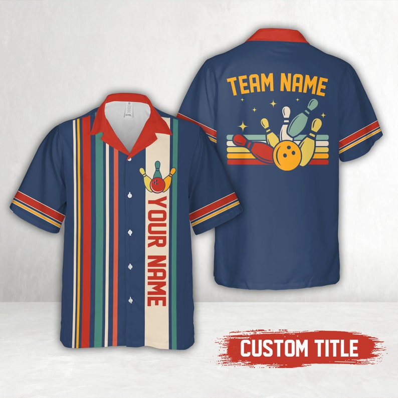 Personalized Bowling Hawaiian Shirt, Custom Name Bowler Button Down Shirt, Matching Bowling Team Shirt, Bowling Lover Gift