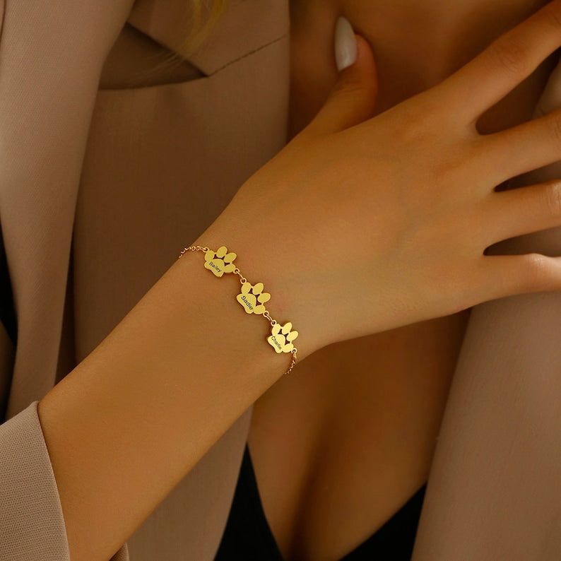 Paw Print Name Bracelet, Personalized Elegant Dog Paw Bracelet, Dog/Cat Bracelet, Pet Name Bracelet, Pet Lover Gift, Christmas Memorial Gift