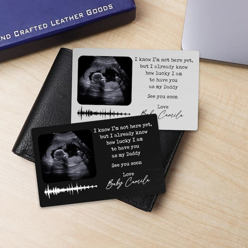 Personalized Baby Ultrasound Wallet Card, New Dad Gift Fathers Day Gift, New Mom Gift, Pregnancy Baby Ultrasound Keepsake, Baby Sound Wave