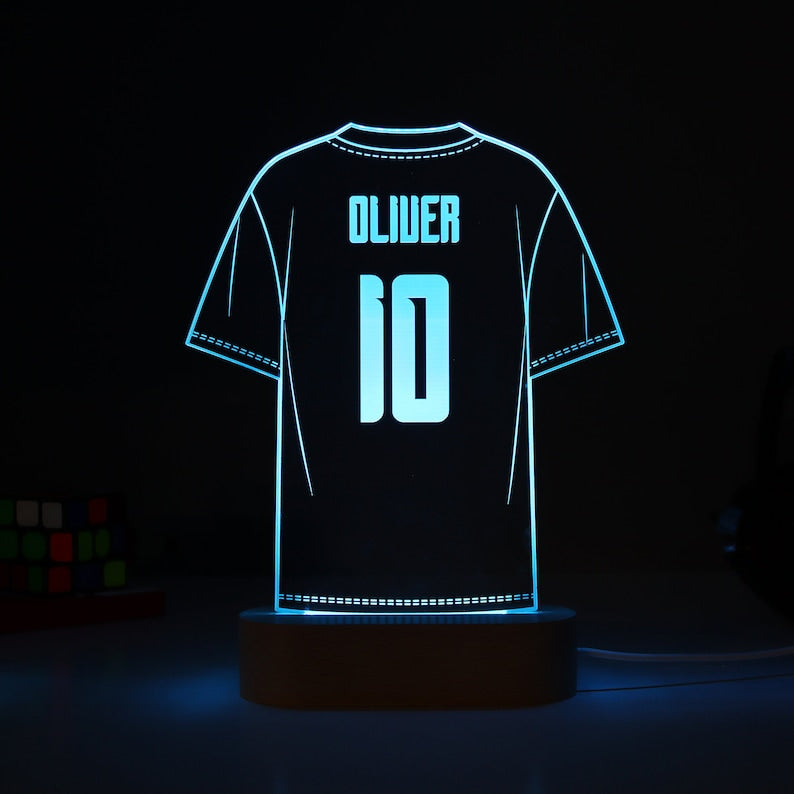 Personalised Football Shirt Night Light, Boys Room Decor, Boy Gift, Baby Girl Gift, Childs Light, Interchangeable LED Night Light.