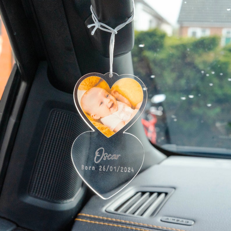 Personalised Photo Car Ornament Heart Style Hanging Car Polaroid Any Image Car Accessories Gift Idea First Car Charm Gift
