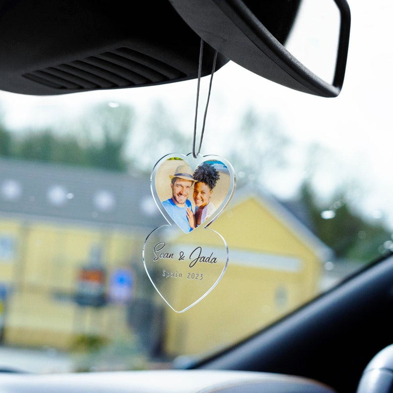 Personalised Photo Car Ornament Heart Style Hanging Car Polaroid Any Image Car Accessories Gift Idea First Car Charm Gift