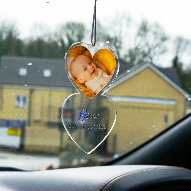 Personalised Photo Car Ornament Heart Style Hanging Car Polaroid Any Image Car Accessories Gift Idea First Car Charm Gift