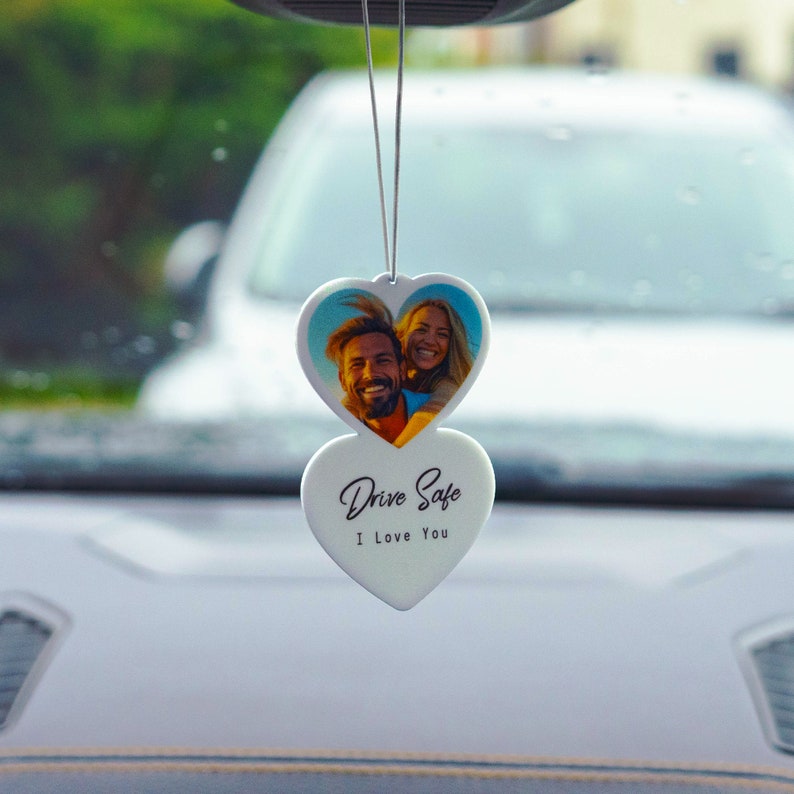 Personalised Photo Car Ornament Heart Style Hanging Car Polaroid Any Image Car Accessories Gift Idea First Car Charm Gift