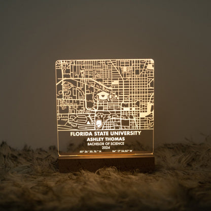 Personalized Graduation Gift, Custom College, University, Campus Map High Quality Acrylic Night Light, Unique Grad Gift Class of 2025