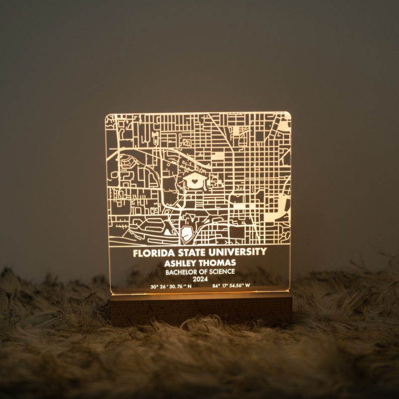 Personalized Graduation Gift, Custom College, University, Campus Map High Quality Acrylic Night Light, Unique Grad Gift Class of 2025