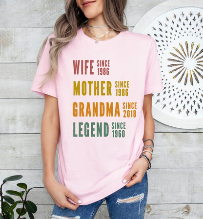 Personalized Mom Grandma Shirt, Mother's Day Shirt, Wife Mother Grandma Legend, Grandmother Custom Dates, Funny Mom Birthday Gift for women