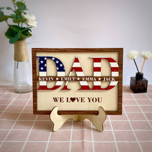 Personalized Dad Sign with Kids' Names, Custom Gift For Father s Day, USA Flag Wall Art for Father, Grandpa Gift, Unique Father's Day Idea