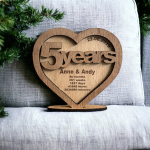 5th Wedding Wood Anniversary Card Keepsake PERSONALISED Gifts Husband Wife 5 Years Couple Gift for Her Him Wooden Custom Valentines Day