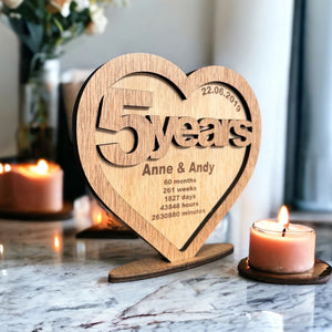 5th Wedding Wood Anniversary Card Keepsake PERSONALISED Gifts Husband Wife 5 Years Couple Gift for Her Him Wooden Custom Valentines Day