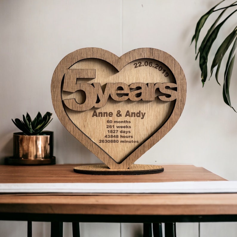 5th Wedding Wood Anniversary Card Keepsake PERSONALISED Gifts Husband Wife 5 Years Couple Gift for Her Him Wooden Custom Valentines Day