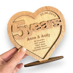 5th Wedding Wood Anniversary Card Keepsake PERSONALISED Gifts Husband Wife 5 Years Couple Gift for Her Him Wooden Custom Valentines Day