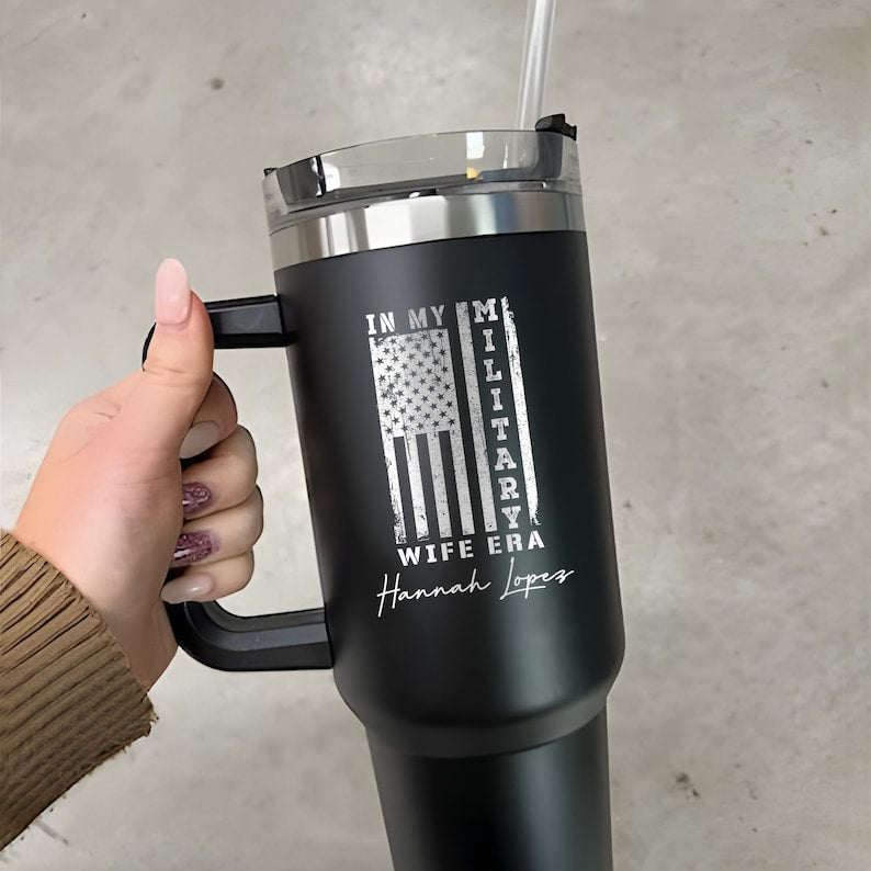 Personalized 40oz Tumbler Gifts for Wife, Custom In My Military Wife Era Engraved Cup, Military Wife Gift, Mother's Day Gifts
