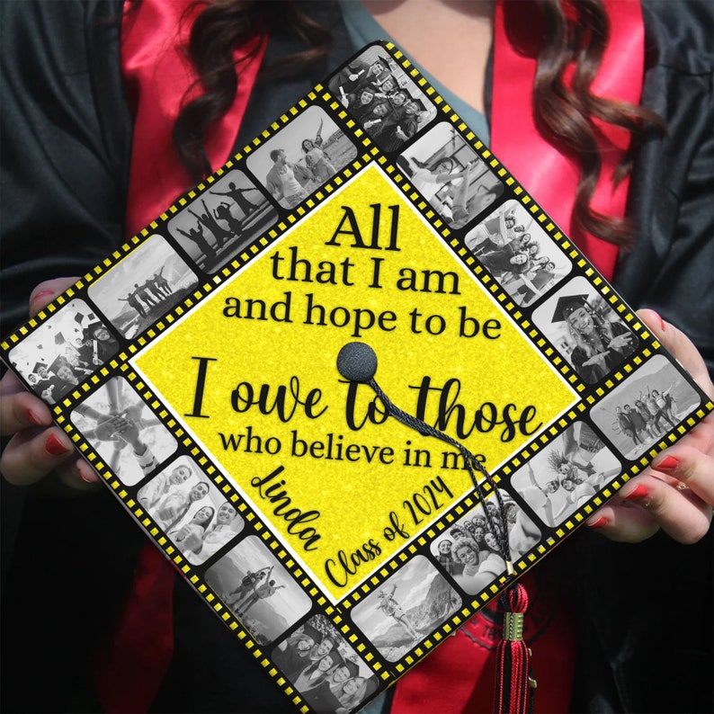 Personalized Photo Thankful Graduation Cap Topper, Grad Cap Topper, Class Of 2025, All That I Am & Hope To Be, Graduation Decoration