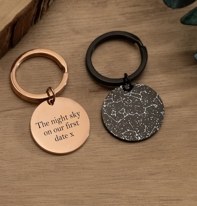Custom Star Map Keychain, Engraved Night Sky Keyring with Any Text, Star Map By Date,Personalized Mother's Day Gift,Anniversary Date Gift