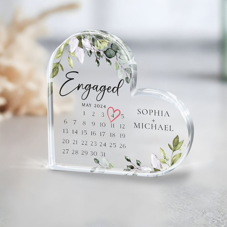 Personalized Engagement Gift, Engaged Calendar Acrylic Plaque, Engagement Gift for Couple, Engagement Keepsake Gift, Engaged Gift for Couple