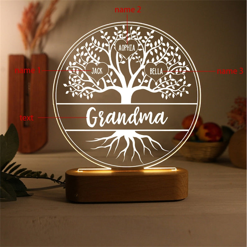Personalized Night Light Mother's Day Gift with Kids Names, Family Tree Night Light, Custom Family Gift for Mom, Mama, Grandma Gifts