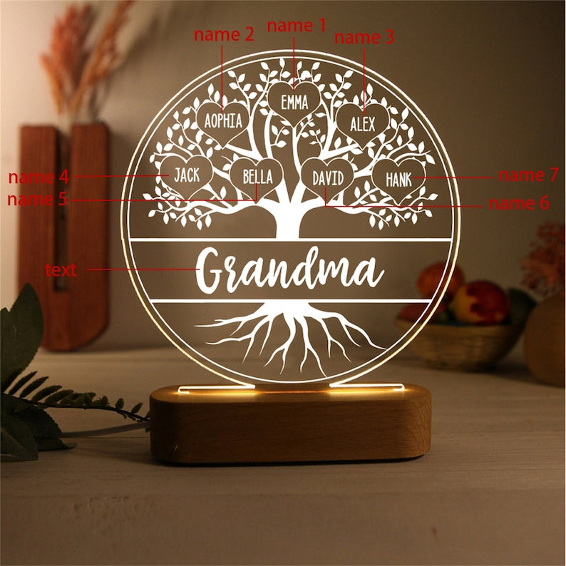 Personalized Night Light Mother's Day Gift with Kids Names, Family Tree Night Light, Custom Family Gift for Mom, Mama, Grandma Gifts