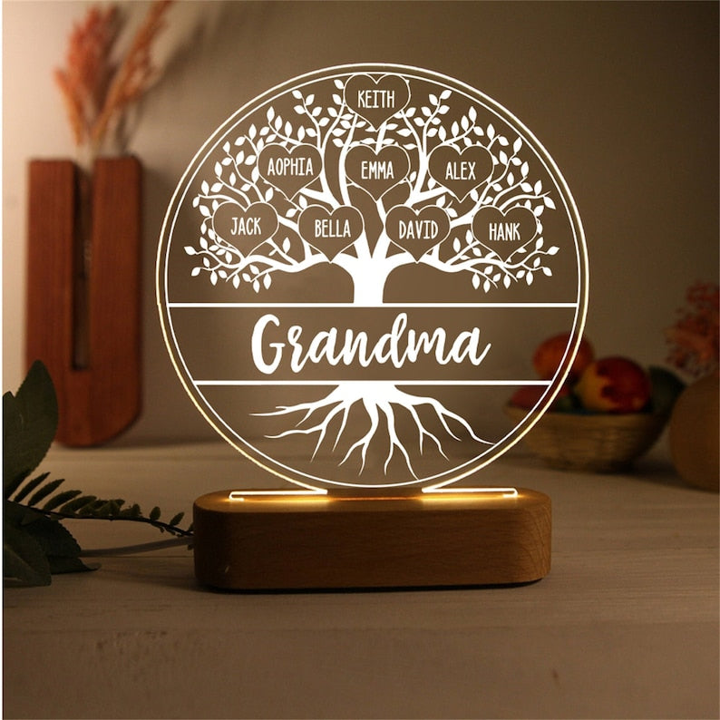Personalized Night Light Mother's Day Gift with Kids Names, Family Tree Night Light, Custom Family Gift for Mom, Mama, Grandma Gifts