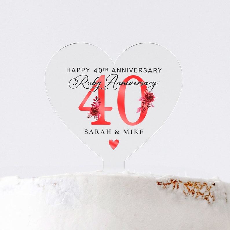 Personalised 40th Anniversary Cake Topper, Ruby Anniversary Cake Topper, Wedding Cake Topper, 40th Anniversary Gifts, Cake Decorations