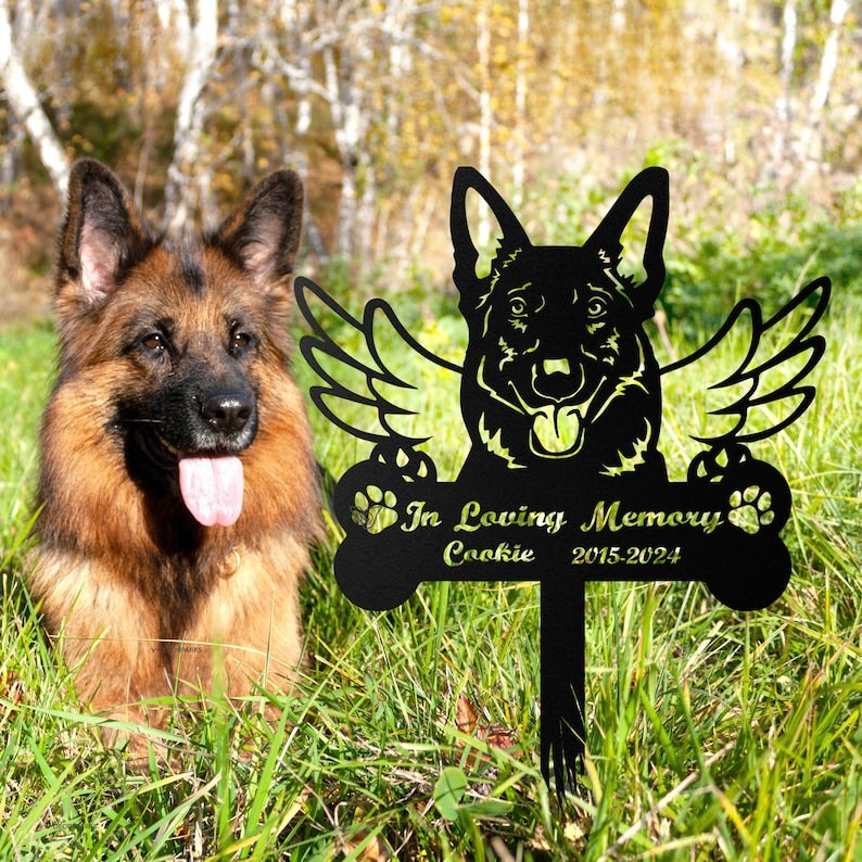 Personalized Dog with Wings Memorial Stake, Custom Dog Metal Garden Stake, Sympathy Sign, Pet Grave Marker, Remembrance Stake, Dog Loss Gift