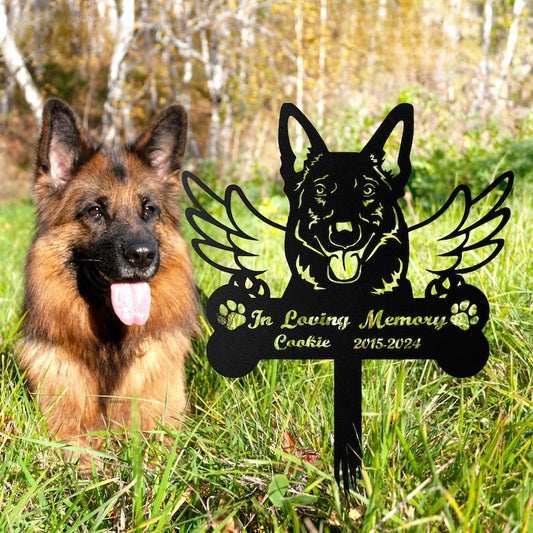 Personalized Dog with Wings Memorial Stake, Custom Dog Metal Garden Stake, Sympathy Sign, Pet Grave Marker, Remembrance Stake, Dog Loss Gift