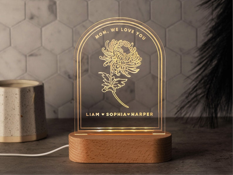 Personalized Gifts for Mom, Custom Night Light, Mom Birthday Gift, Mom Gifts from Daughter, Custom Gifts for Mom, Birth Flower Gift