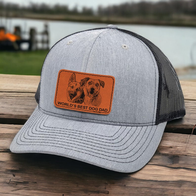 Custom Dog Dad Trucker Hat Leather Patch - Personalized Father's Day Gift for Dog Lovers