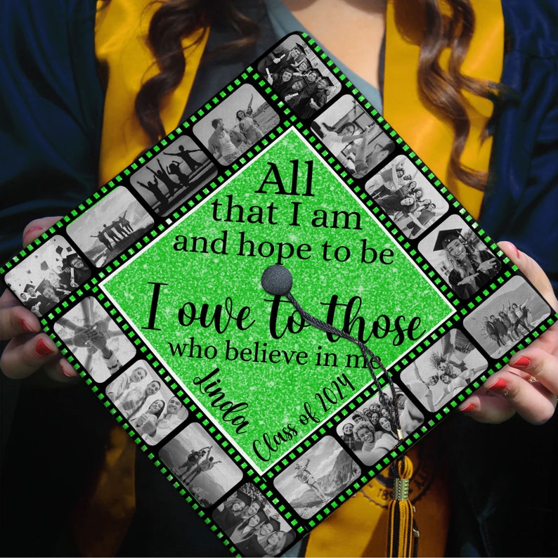 Personalized Photo Thankful Graduation Cap Topper, Grad Cap Topper, Class Of 2025, All That I Am & Hope To Be, Graduation Decoration