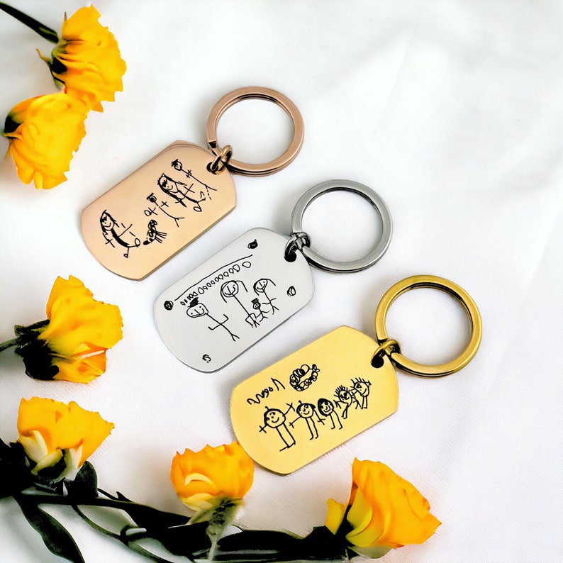 Custom Children's Drawing Stainless Keychain | Actual Kids Drawing | Childs Painting