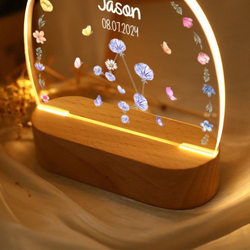Personalized Zodiac Birth Month Flower Night Light, Mother'day Gift, New Mom Gift Gift for Kids, Acrylic Lamp, Name Nursery Decor, Baby Shower Gifts