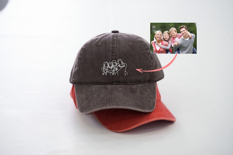 LINE Art Portrait Embroidered with Text on Dad Hat, Embroidered Portrait From Photo Dad Hat, Couples Hat, Gifts for mom and dad together