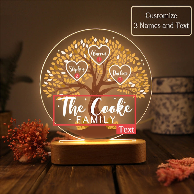 Tree of Life Names Night Light Mother's Day Gift, Family Tree Night Light, Custom Night Light with Kids Names, Birthday Gifts, Gifts for Mom