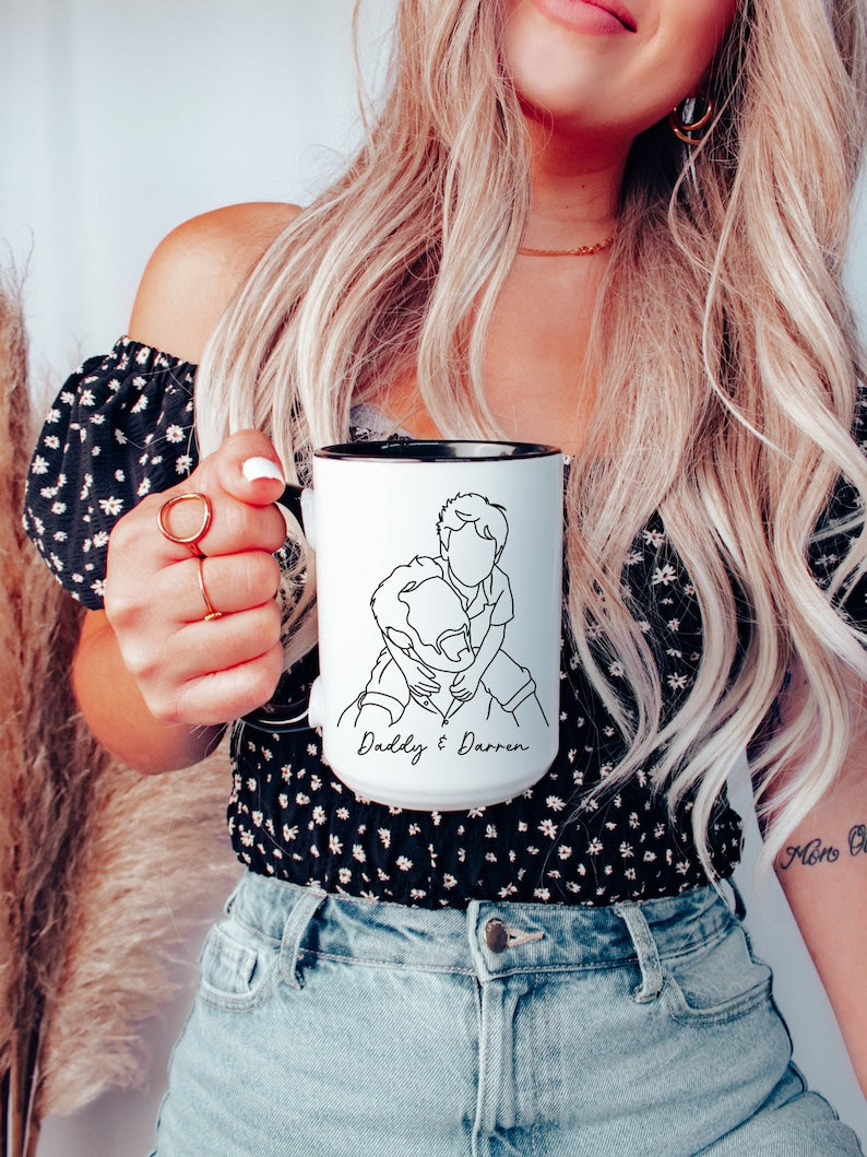 Custom Line Art Portrait Mug: Personalized Photo Sketch Mug