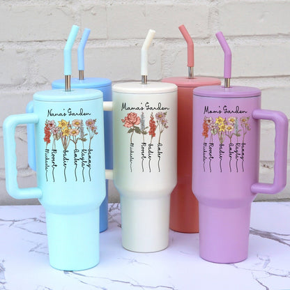 Birth Month Flower with Kid's Names 40oz Mom Tumbler, Mother's Day 2025, Gift for Mother, Mother's Day Tumbler, Personalized Mom Gifts
