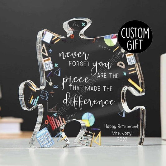 Personalized Math Teacher Retirement Gift - Puzzle Acrylic Plaque - Customized Math Teacher Appreciation Gift - Gift for Math Teacher