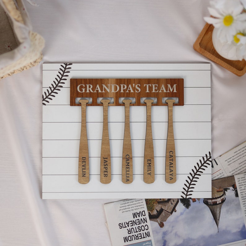 Baseball Grandpa Sign with Grandkids Names, Custom Grandpa's Team Sign, Dad Gifts from Daughter Son, Father's Day Gift, Baseball Coach Gift