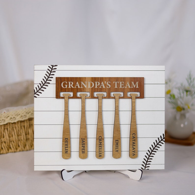 Baseball Grandpa Sign with Grandkids Names, Custom Grandpa's Team Sign, Dad Gifts from Daughter Son, Father's Day Gift, Baseball Coach Gift